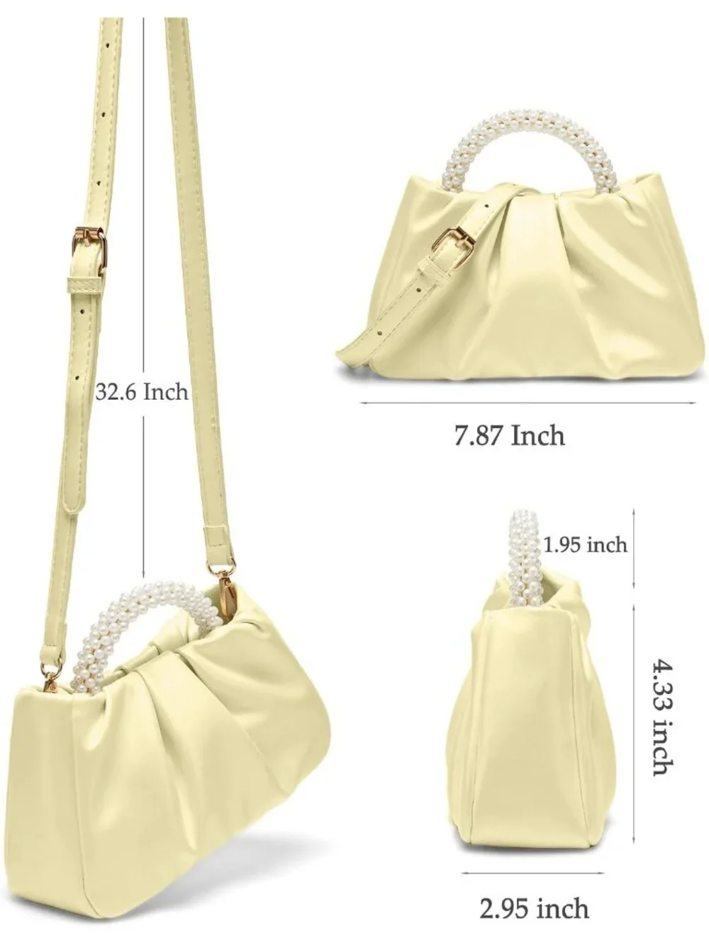 👜Women's Cream Leather Wedding Party Pearl Elegant Clutch Purse Magnetic Snap